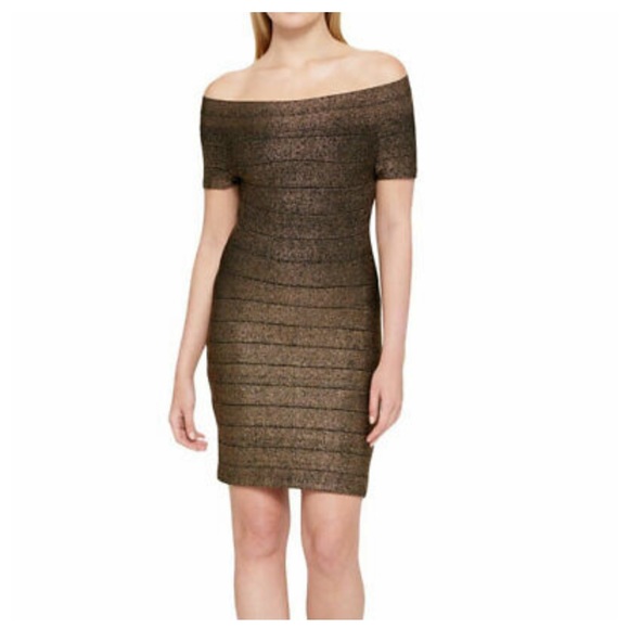 Guess Dresses & Skirts - NWT! GUESS Off The Shoulder Metallic Bandage Bodycon Dress